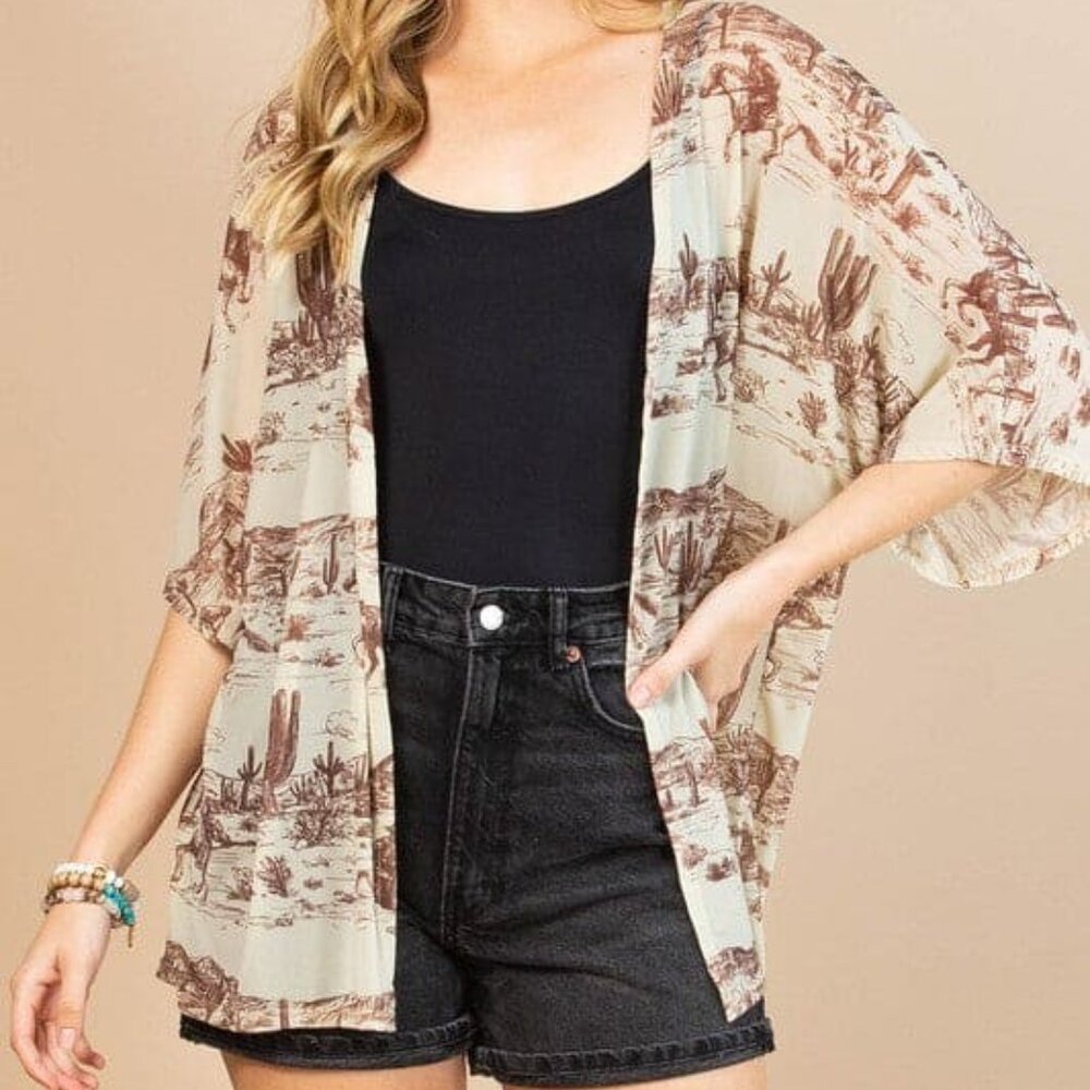 Western Themed Tan/Brown Lightweight Cardigan